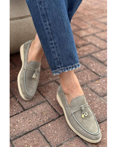 Женские замшевые лоферы Loro Piana Open Walk - Grey