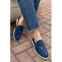 Женские замшевые лоферы Loro Piana Open Walk - Navy