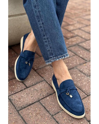 Женские замшевые лоферы Loro Piana Open Walk - Navy