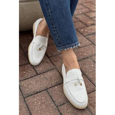 Женские замшевые лоферы Loro Piana Open Walk - White