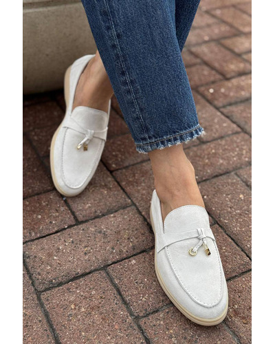 Женские замшевые лоферы Loro Piana Open Walk - White