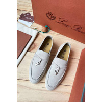 Женские замшевые лоферы Loro Piana Open Walk Premium - Grey