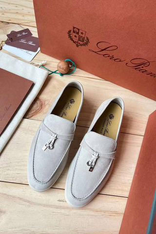 Женские замшевые лоферы Loro Piana Open Walk Premium - Grey