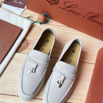 Женские замшевые лоферы Loro Piana Open Walk Premium - Grey