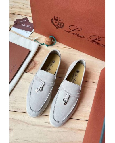 Женские замшевые лоферы Loro Piana Open Walk Premium - Grey