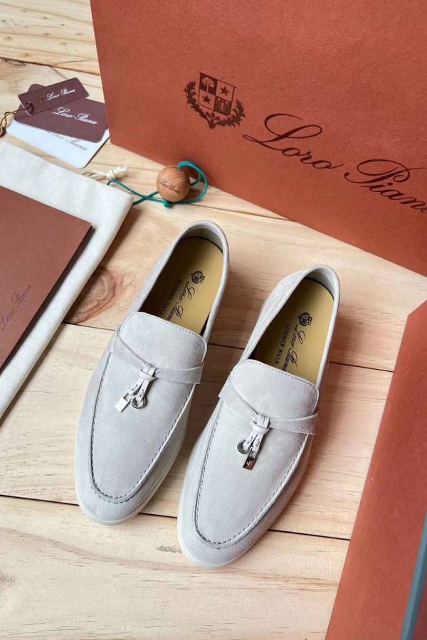 Женские замшевые лоферы Loro Piana Open Walk Premium - Grey
