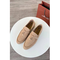 Женские замшевые лоферы Loro Piana Open Walk Premium - Beige