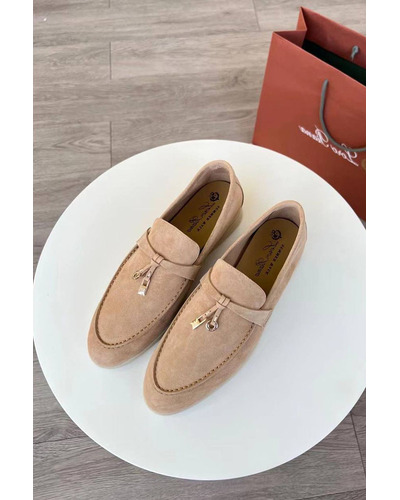 Женские замшевые лоферы Loro Piana Open Walk Premium - Beige