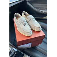 Женские замшевые лоферы Loro Piana Open Walk - Grey