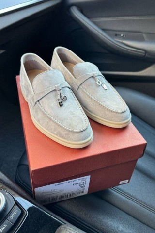 Женские замшевые лоферы Loro Piana Open Walk - Grey