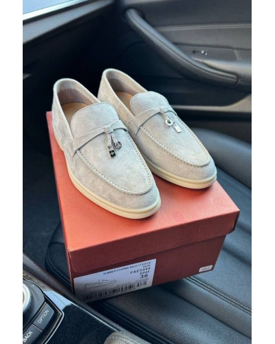 Женские замшевые лоферы Loro Piana Open Walk - Grey