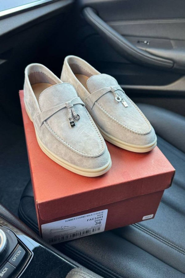 Женские замшевые лоферы Loro Piana Open Walk - Grey