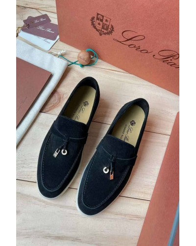 Женские замшевые лоферы Loro Piana Open Walk Premium - Black