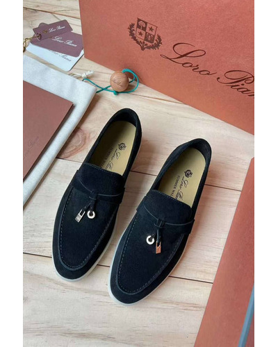 Женские замшевые лоферы Loro Piana Open Walk Premium - Black