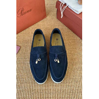 Женские замшевые лоферы Loro Piana Open Walk Premium - Navy