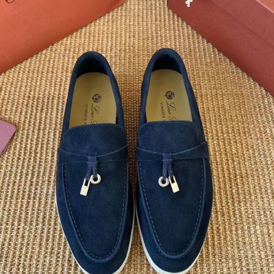 Женские замшевые лоферы Loro Piana Open Walk Premium - Navy