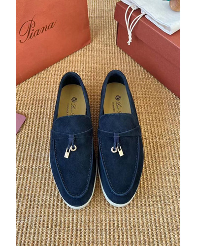 Женские замшевые лоферы Loro Piana Open Walk Premium - Navy