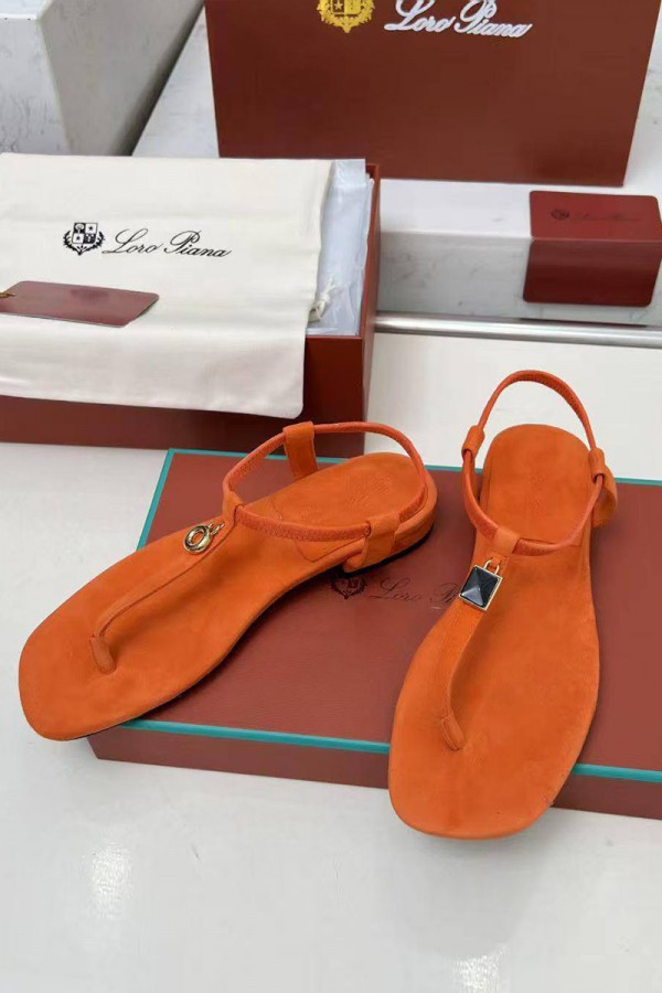 Женские замшевые сандалии Loro Piana Premium - Orange