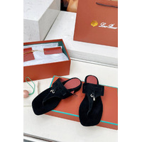 Женские замшевые шлёпанцы Loro Piana Premium - Black