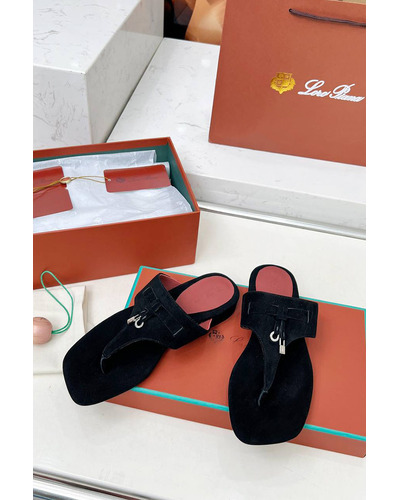 Женские замшевые шлёпанцы Loro Piana Premium - Black