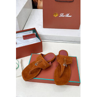 Женские замшевые шлёпанцы Loro Piana Premium - Brown