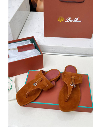 Женские замшевые шлёпанцы Loro Piana Premium - Brown