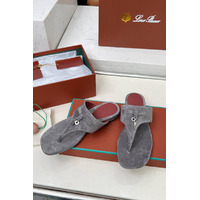 Женские замшевые шлёпанцы Loro Piana Premium - Grey