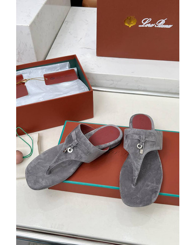 Женские замшевые шлёпанцы Loro Piana Premium - Grey