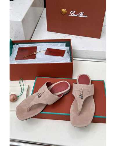 Женские замшевые шлёпанцы Loro Piana Premium - Pink