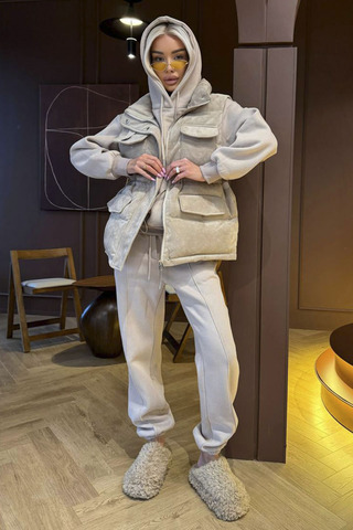 Женский костюм тройка на флисе Loro Piana premium - Beige