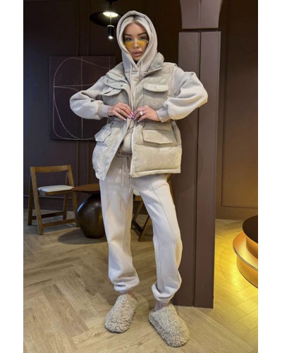 Женский костюм тройка на флисе Loro Piana premium - Beige