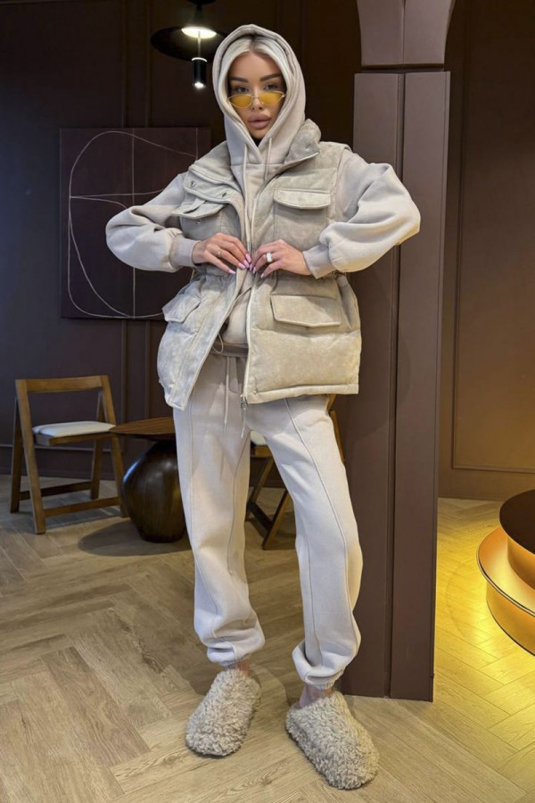 Женский костюм тройка на флисе Loro Piana premium - Beige