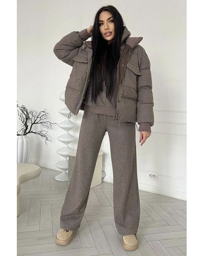 Женский костюм тройка на флисе Loro Piana premium - Brown