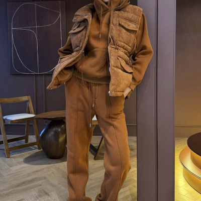 Женский костюм тройка на флисе Loro Piana premium - Chestnut