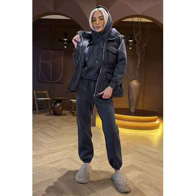 Женский костюм тройка на флисе Loro Piana premium - Grey