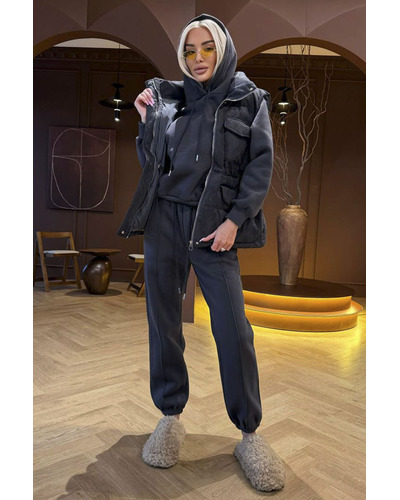 Женский костюм тройка на флисе Loro Piana premium - Grey